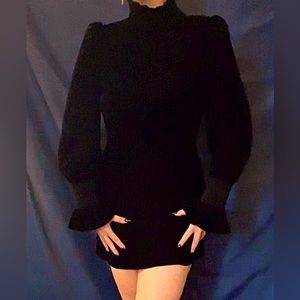 Black, velvet, bishop sleeve mini dress